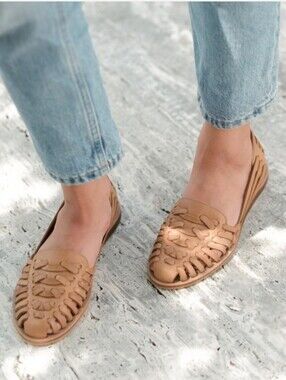Nisolo Women's Huarache Sandal 9.5 Tan Brown Leather Slip On Casual